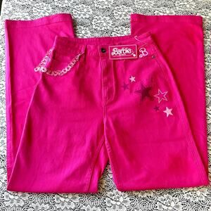 HOT TOPIC X BARBIE MOVIE HIGH RISE WIDE LEG PINK JEANS